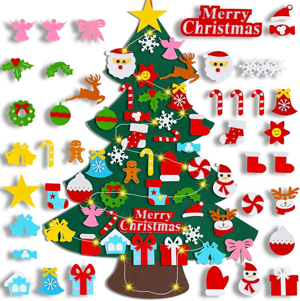 Artmag DIY Felt Christmas Tree 40Pcs Detachable Xmas Ornaments Sets with String Lights Christmas ... | Amazon (CA)
