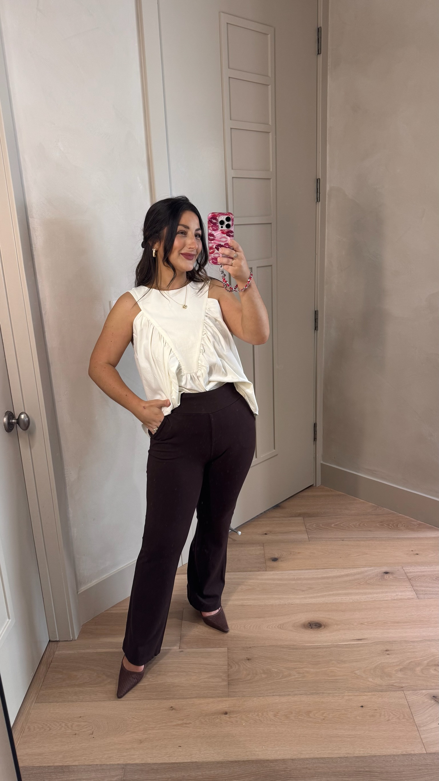 Cute workwear to date night look! Ruffle swing tank size small, Pants size small 28" 

5'0" 140lbs
Petite friendly!

#LTKootd #LTKPetite #LTKWorkwear