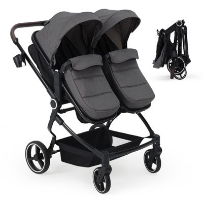 Side by Side Double Stroller for Twins, Lightweight Foldable Travel Stroller with High Landscape Seat, Adjustable Canopy & Recline, Dark Grey | Target