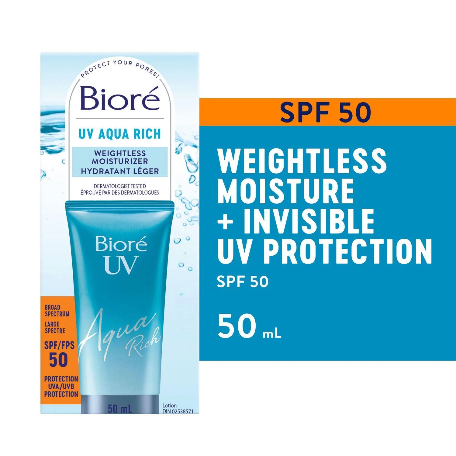Bioré UV Aqua Rich Weightless Moisturizer - SPF 50 | 50mL, SPF 50 | 50mL | Walmart (CA)