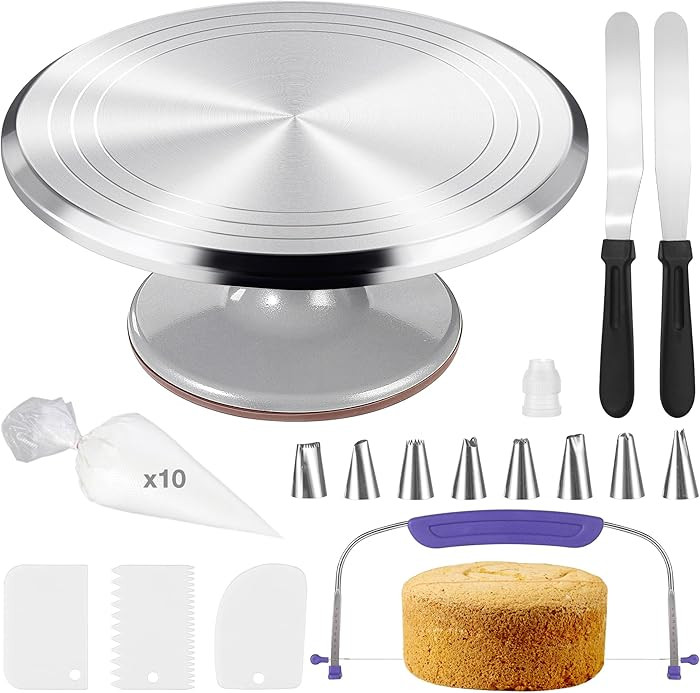 12 Inch Cake Turntable Decorating Stand with Aluminum,Cake Turntable Decorating Kit, Rotating Cak... | Amazon (US)