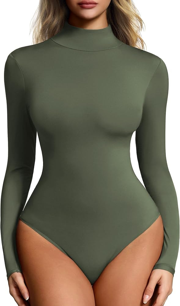 Women’s Mock Turtleneck Bodysuit Long Sleeve, Double lined Body suit Top Suitable for Going out | Amazon (US)