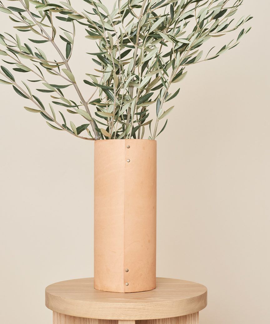 Large Leather Rivet Vase - Natural | Jenni Kayne | Jenni Kayne