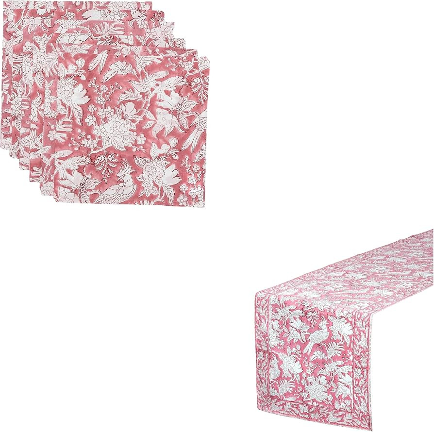 CPC Cotton Table Runner & Cloth Napkin Set – 16x90 Block Printed Runner with 4 Reusable 18x18 N... | Amazon (US)