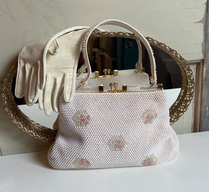 Vintage 1950s beaded floral handbag, clutch | Etsy (US)