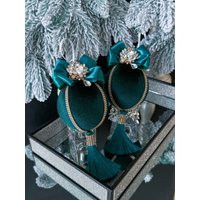 Teal Emerald Christmas 3.15"" Velvet Decorations-Green Xmas Tree Ornaments, Rhinestone Ball For Home | Etsy (US)