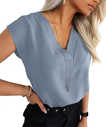 Lepunuo Womens Summer Tops Cap Sleeve Textured Dressy V Neck Shirts 2025 Work Office Blouses Busi... | Amazon (US)