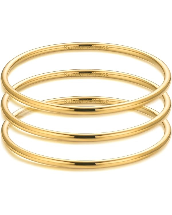 Kainier 3mm 14K Gold Plated Bracelet Stainless Steel Glossy Stackable Thin Round Bangle Bracelet ... | Amazon (US)