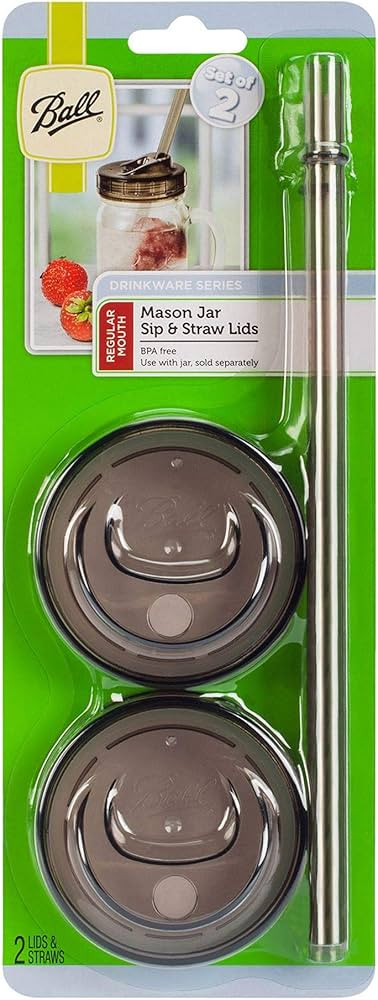 Ball 4-Piece Sip & Straw Lids Set for Regular Mouth Mason Jars | Grey | (2-Lids and 2-Straws) | Amazon (US)