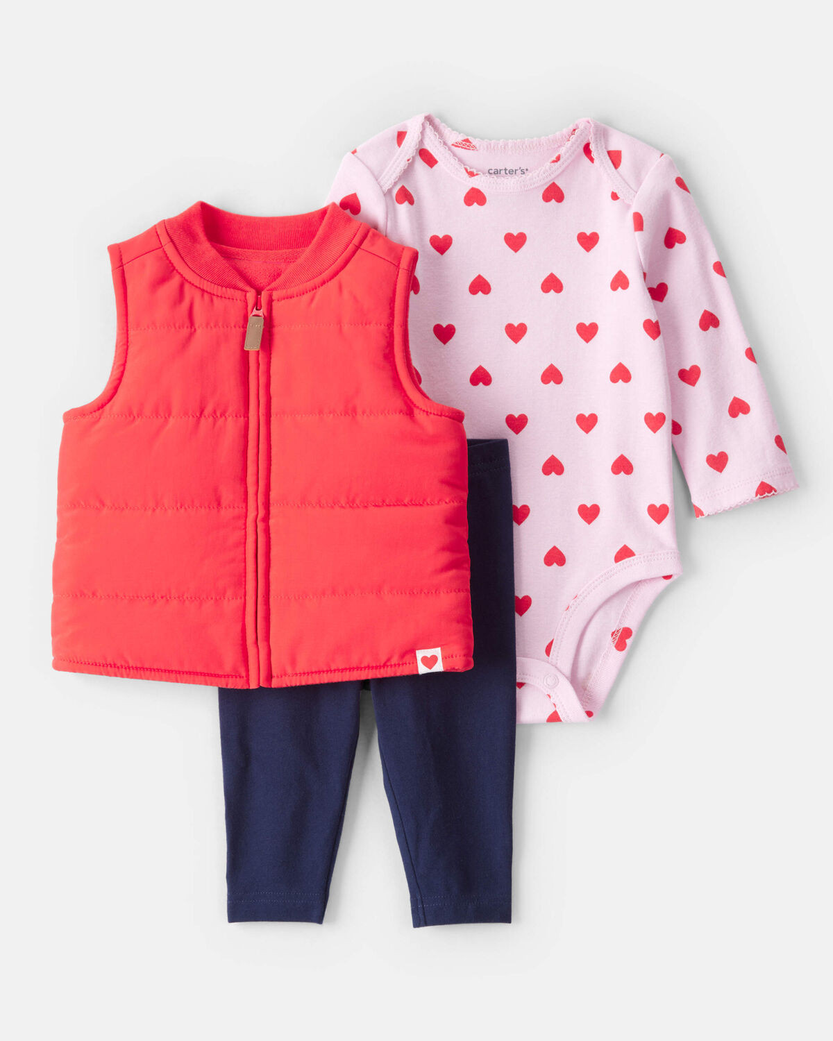 Baby Girl 3-Piece Puffer Vest Outfit Set - Red | Carter's Inc