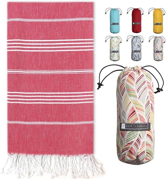 BAY LAUREL Turkish Beach Towel with Travel Bag 39 x 71 Quick Dry Sand Free Lightweight Large Over... | Amazon (US)