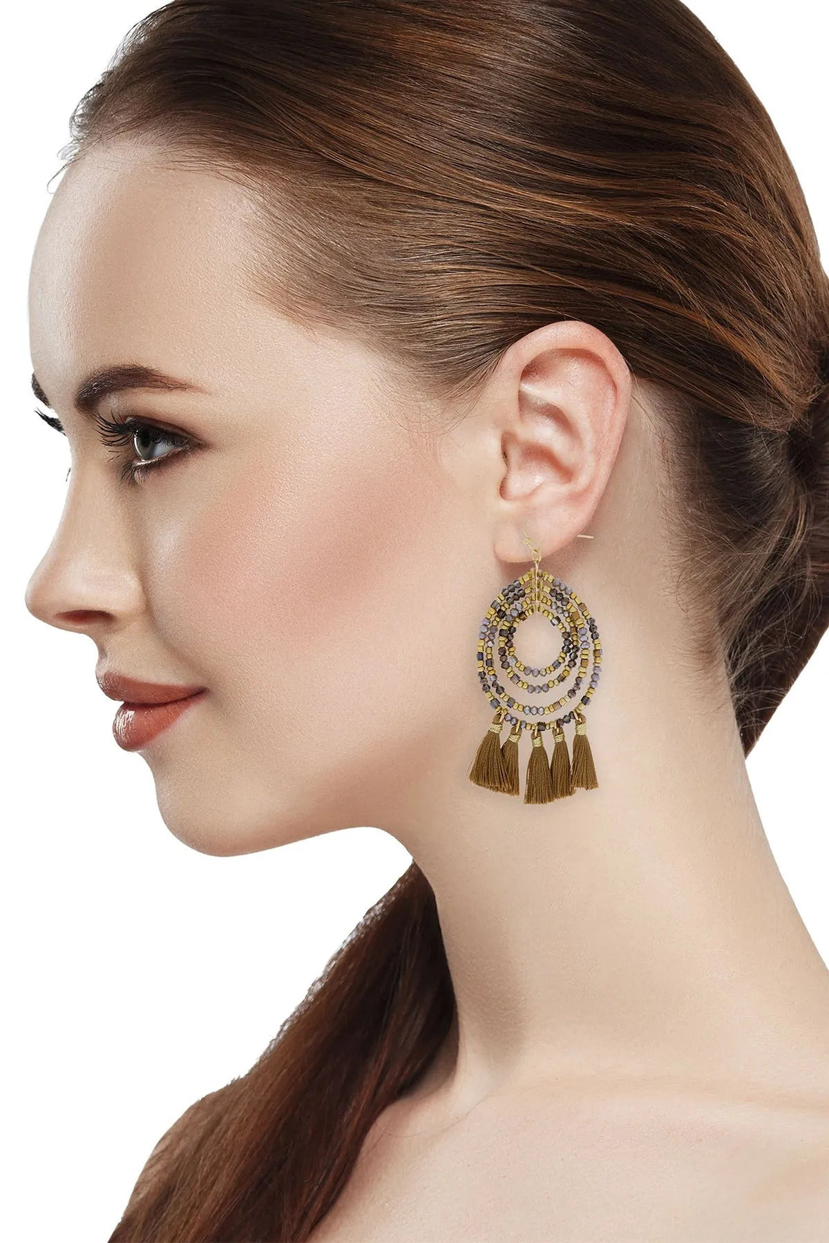 Beaded Tassel Hoop Earrings | Saachi