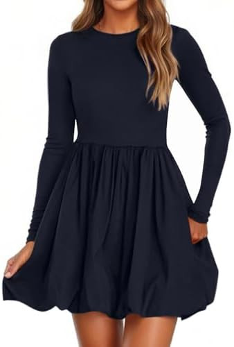 PRETTYGARDEN Fall Dresses for Women 2025 Casual Long Sleeve Bubble Cute Crew Neck A Line Mini Sho... | Amazon (US)