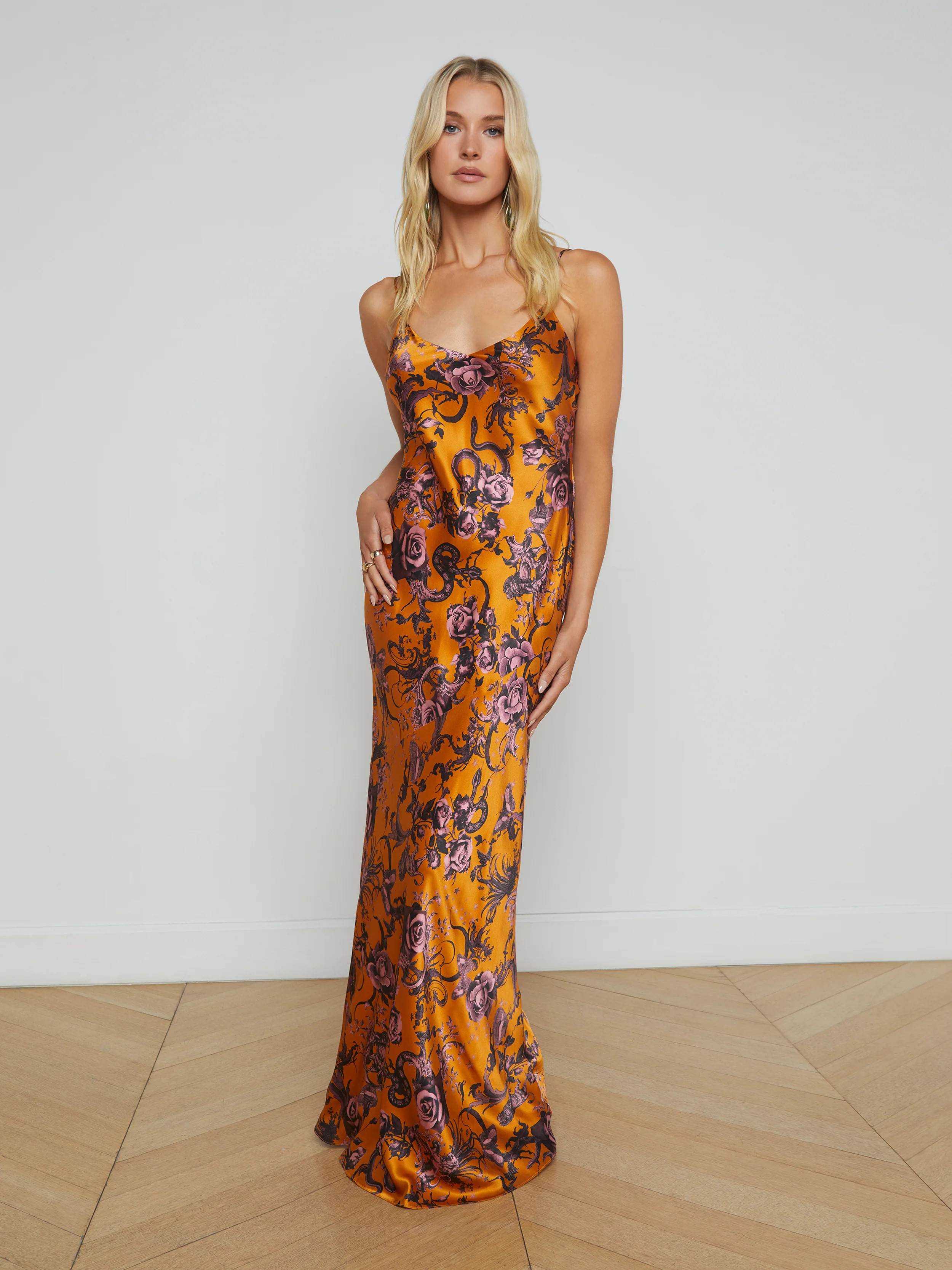 L'AGENCE - Serita Silk Slip Dress in Desclay Multi Baroque Floral | L'Agence