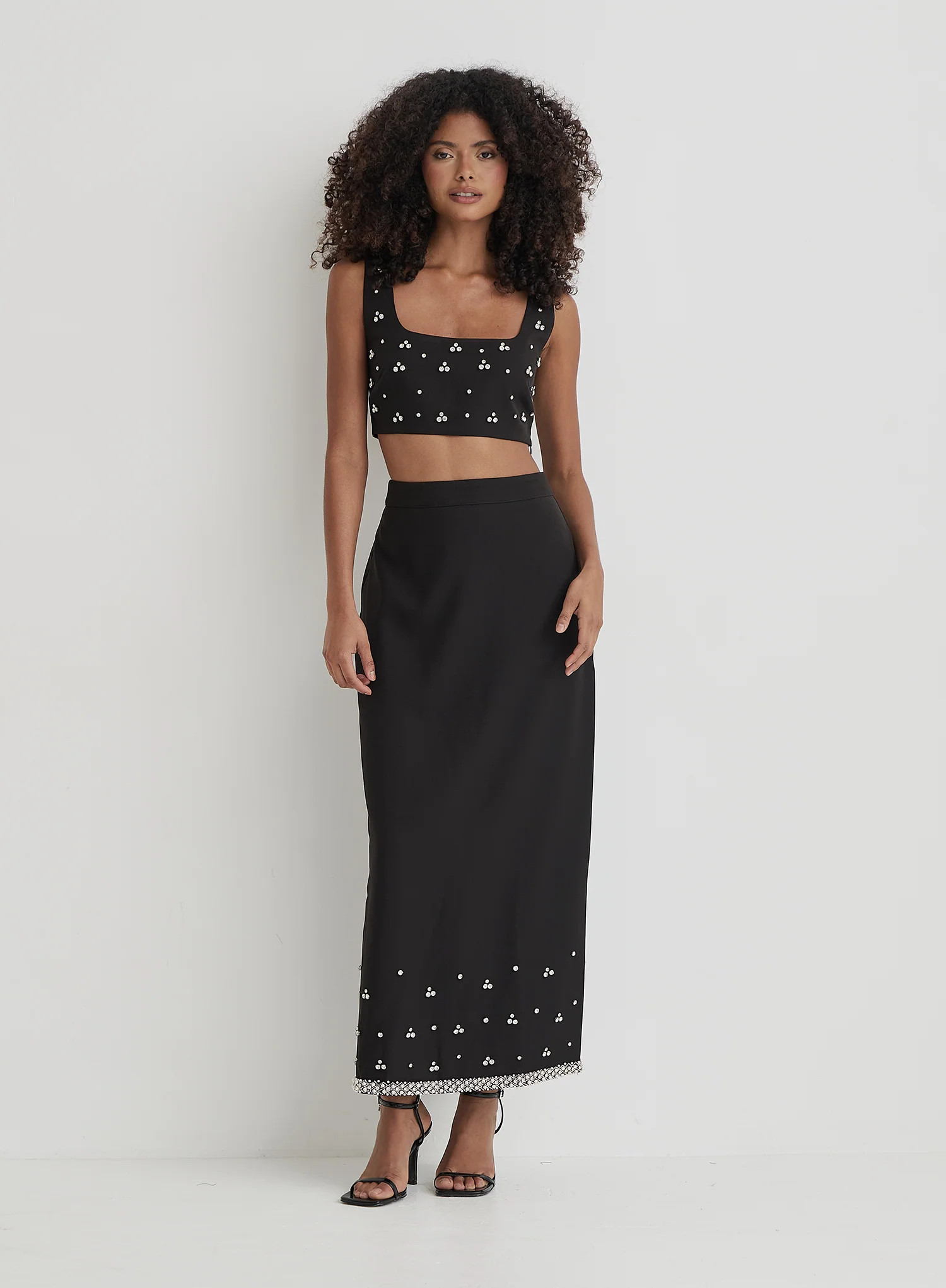 Black Embellished Trim Maxi Skirt- Sara | 4th & Reckless