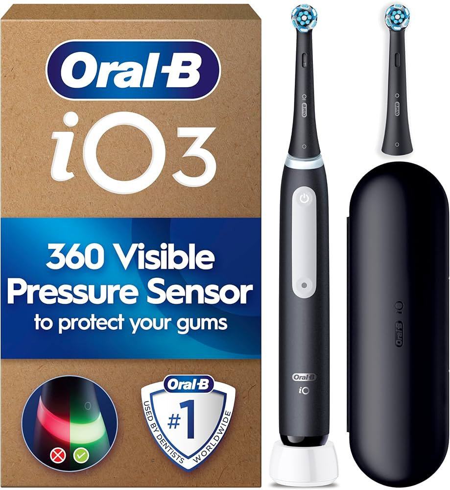 Oral-B iO3 Electric Toothbrush for Adults, Matt Black, Pressure Sensor, With 2 Toothbrush Heads, ... | Amazon (UK)