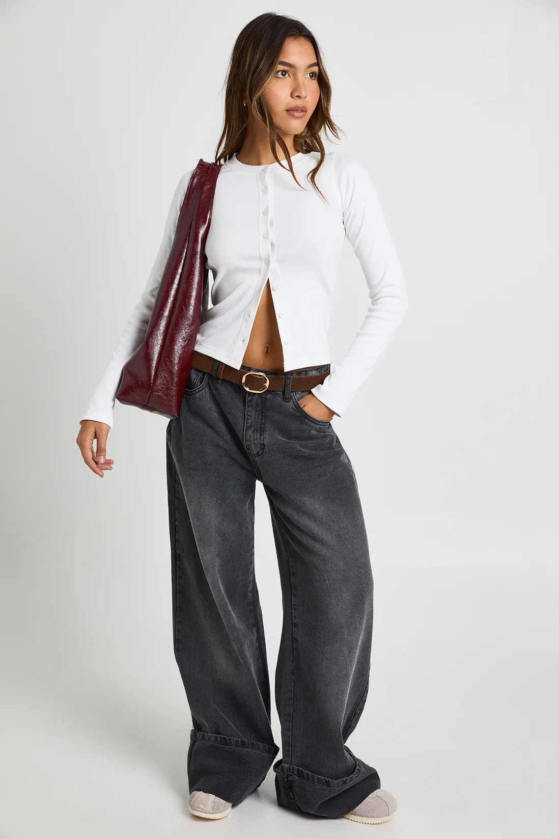 Rib Button Through Long Sleeve Top | Boohoo.com (UK & IE)