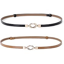 Leather Skinny Women Belt Thin Waist Belts for Dresses up to 37 Inches with Golden Buckle 2 Pack | Amazon (US)
