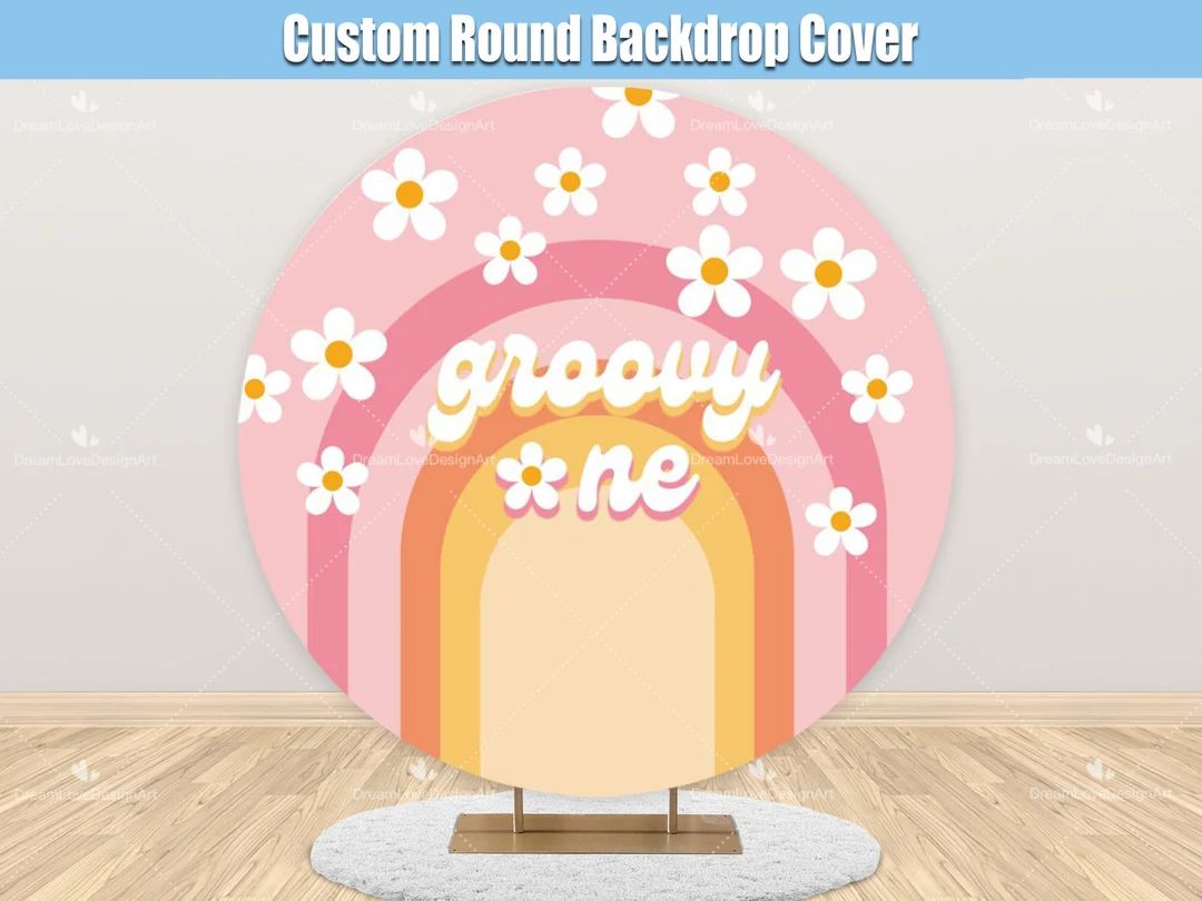 Groovy One Birthday Round Backdrop Cover Daisy Two Retro Hippie 1970s Custom Circle Baby Girl 1st... | Etsy (US)