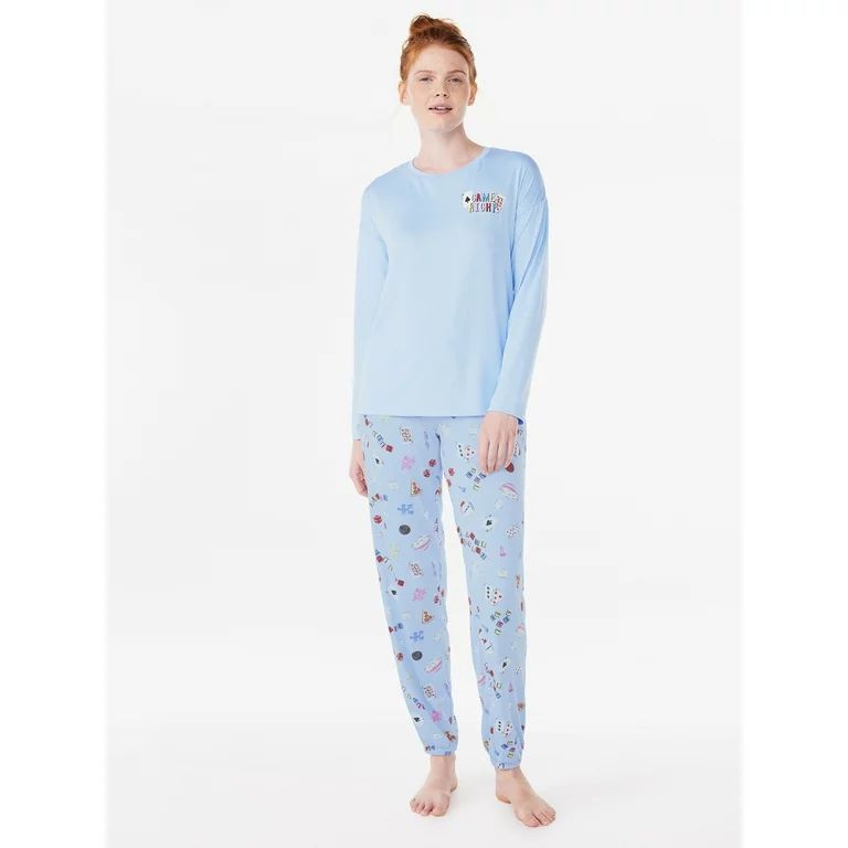 Joyspun Women’s Long Sleeve Tee and Joggers, 2-Piece Pajama Set, Sizes S-3X | Walmart (US)