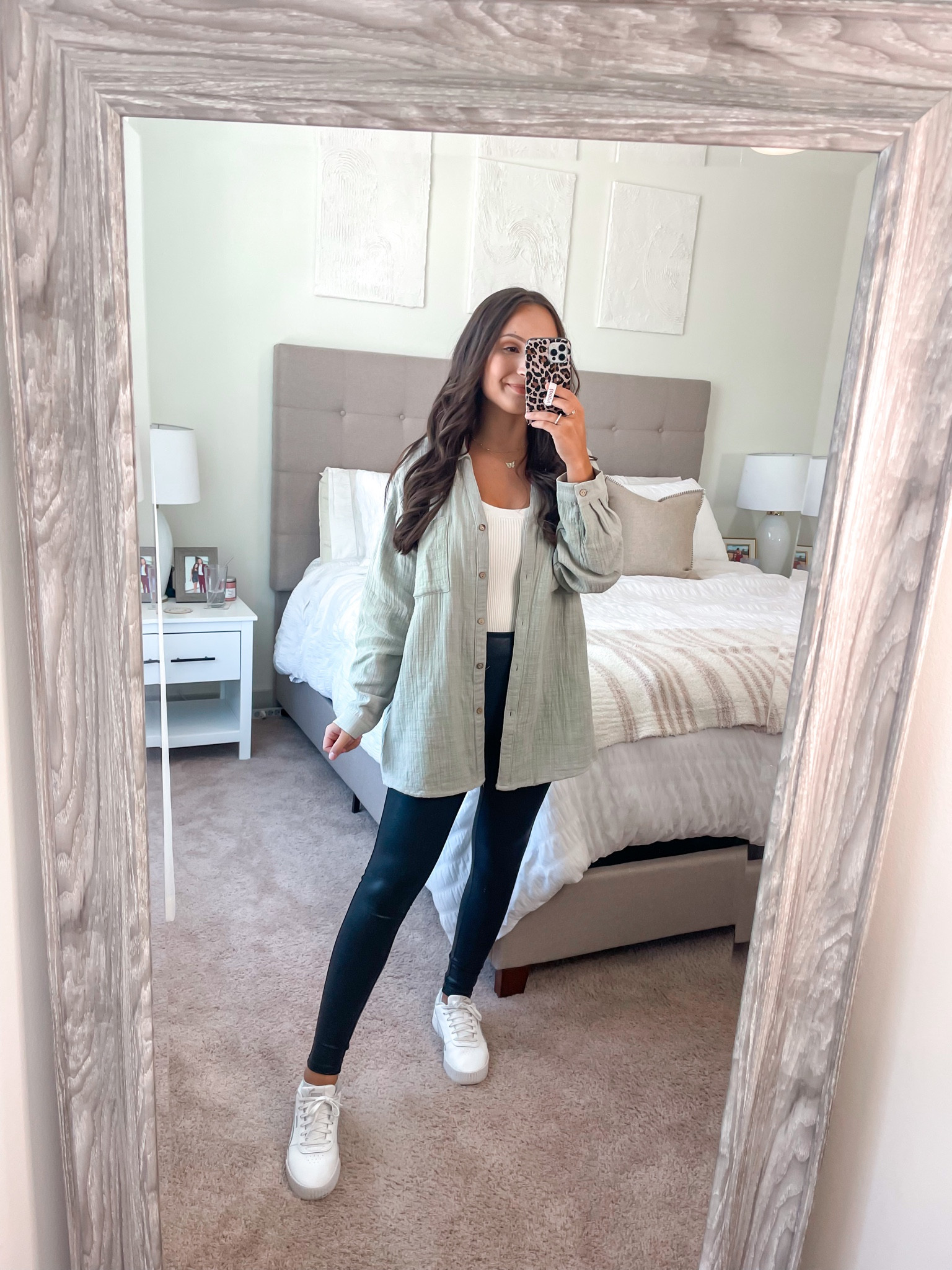 code: SIMPLYSTYLE 
Button down - oversized (XS)
Leggings - size up (S petite)
Knit tank - true to size (XS)
—
Fall outfits, button down, spanx leggings


#LTKstyletip #LTKunder100 #LTKwedding