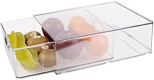 Refrigerator Organizer Bins with Pull-out Drawer, Large Stackable Fridge Drawer Organizer Set with H | Amazon (US)