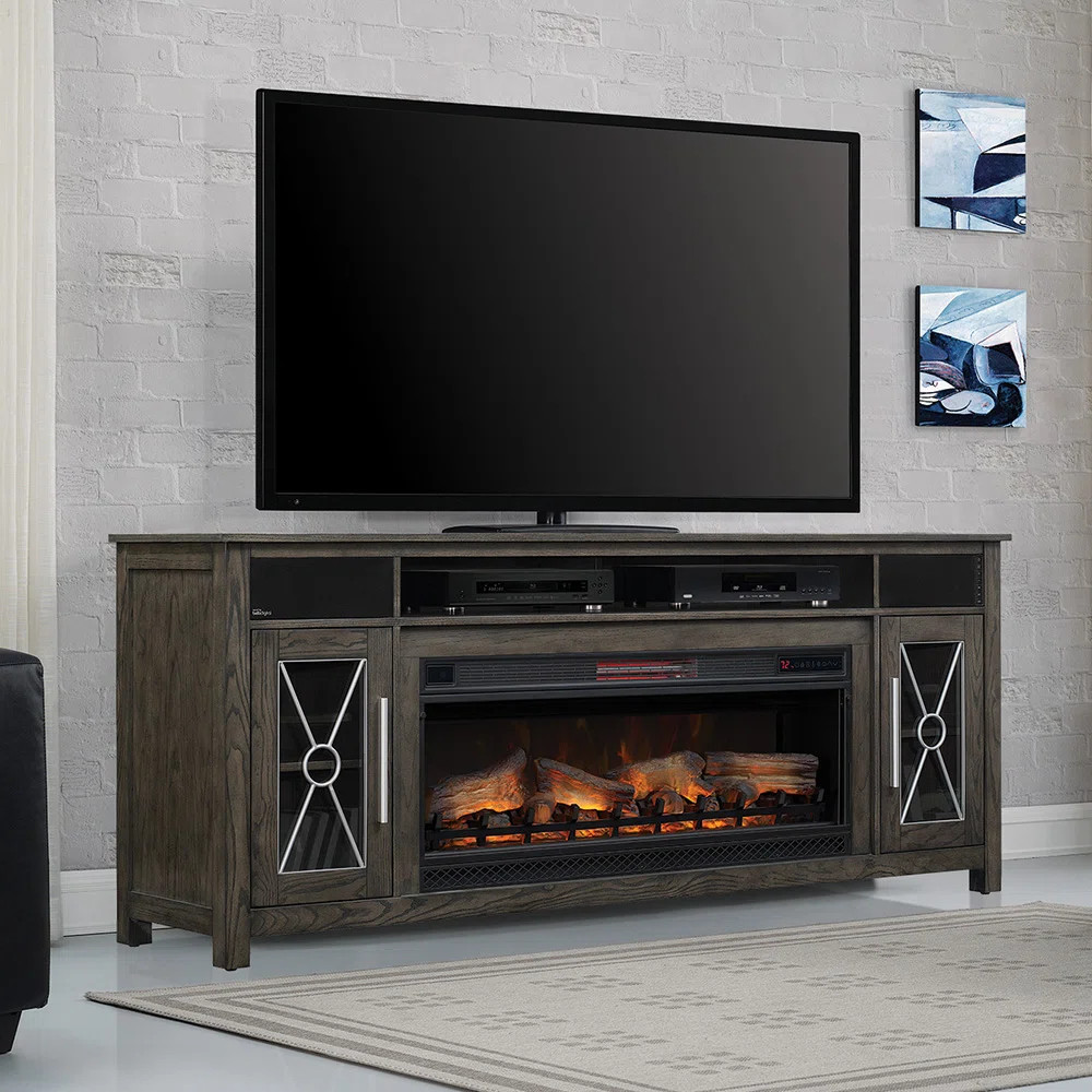 ClassicFlame Heathrow 76-In Infrared Electric Fireplace Entertainment Center in Tifton Oak | Wayfair North America