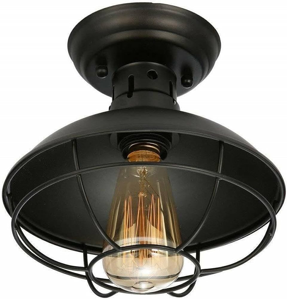 EAUSO E26 Vintage Rustic Semi Flush Mount Ceiling Light Metal Cage Pendant Lamp Fixture Industria... | Amazon (US)