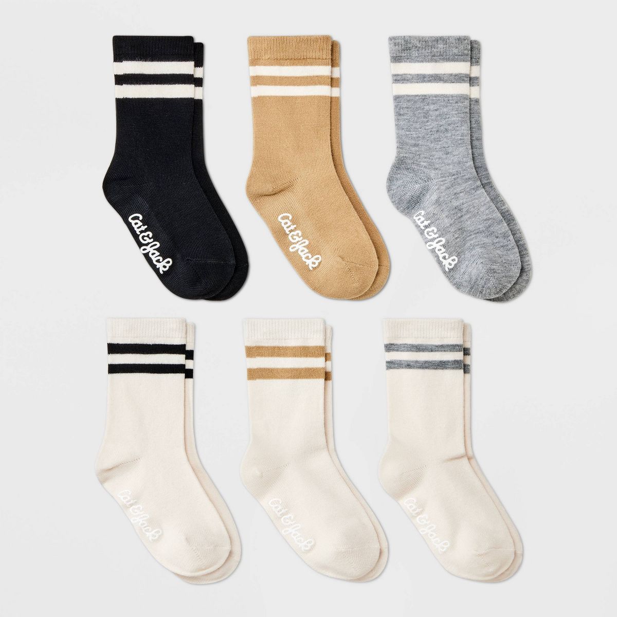 Toddler 6pk Striped Neutral Varsity Crew Socks - Cat & Jack™ | Target