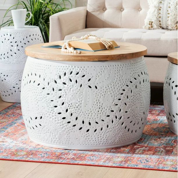 Powell Bellezza Drum Accent Table with Storage, Large, White | Walmart (US)