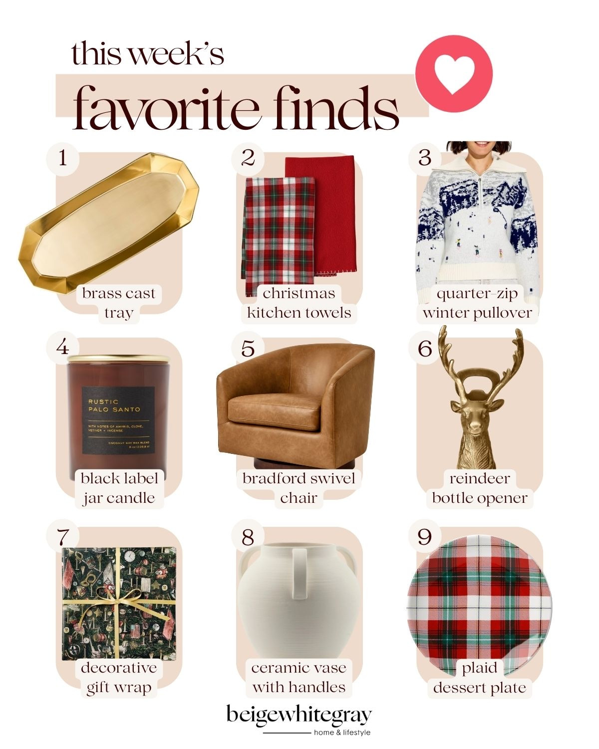 This week’s favorite finds and must haves! Beigewhitegray, home finds, Christmastime home decor, Christmas home accents, throw pillows, leather chair, home decor look for less, accent leather chair, gold trinket tray, target Sherpa fleece zip up, viral home decor finds 

#LTKFindsUnder100 #LTKHoliday #LTKFindsUnder50