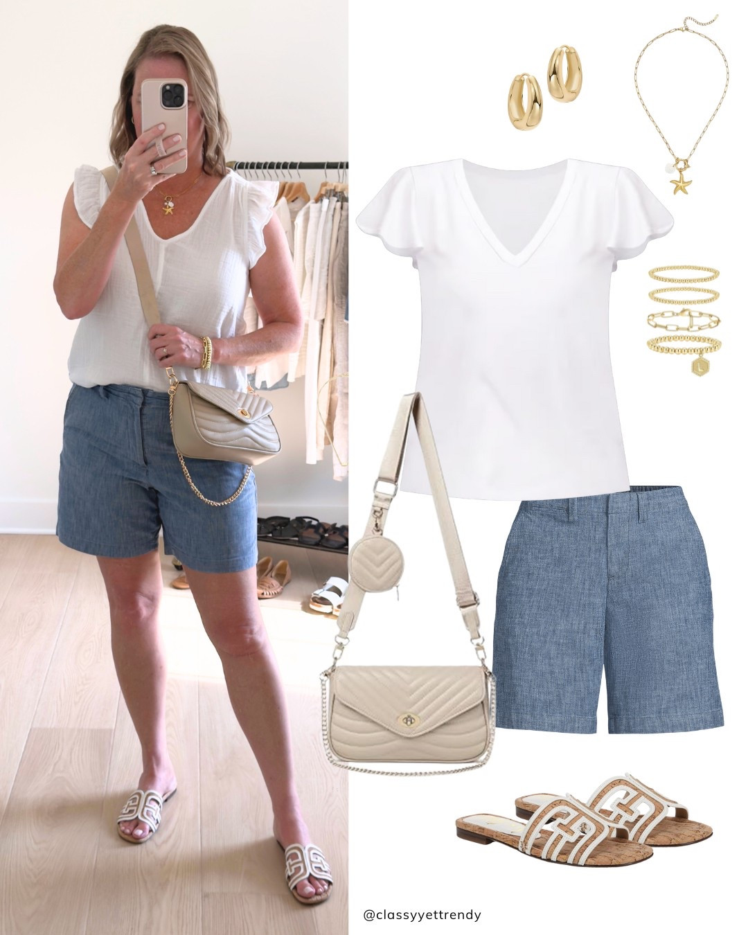 Looking great doesn’t have to break the bank. ✔️ These chambray shorts are less than $28 today and I have had these for 3 years!  This flutter sleeve cotton gauze top is on sale for less than $18!  My most favorite jewelry I wear on repeat is from Amazon and this quilted crossbody bag is 💯🙌🏻 and is also a budget buy on Amazon.

Amazon fashion, Amazon finds, Amazon haul, Amazon style, Amazon try on, Amazon outfit, Amazon best sellers, Amazon must haves, Amazon favorites, summer outfit, summer ootd, summer style, summer fashion, summer work outfit, affordable style, affordable outfit, affordable fashion, Pinterest style, Pinterest inspired, Pinterest fashion, Pinterest outfit

@amazon @amazonfashion #amazonfashion #amazonfashionfinds #amazonmusthaves #amazondoesitagain #amazonfinds #founditonamazon #founditonamazonfashion #amazontravel #amazonhaul #amazonfashionfinds #amazonstyle #LTKunder50 #ltkunder25 #ltkfind #liketkit #LTKstyletip #lookforless #oldnavy #oldnavystyle #momfashionblogger #momstyle #amazonsummerfashion #fashiontip #styletipsforwomen 
#over40style #styleover40 #fashionover40 

#LTKMidsize