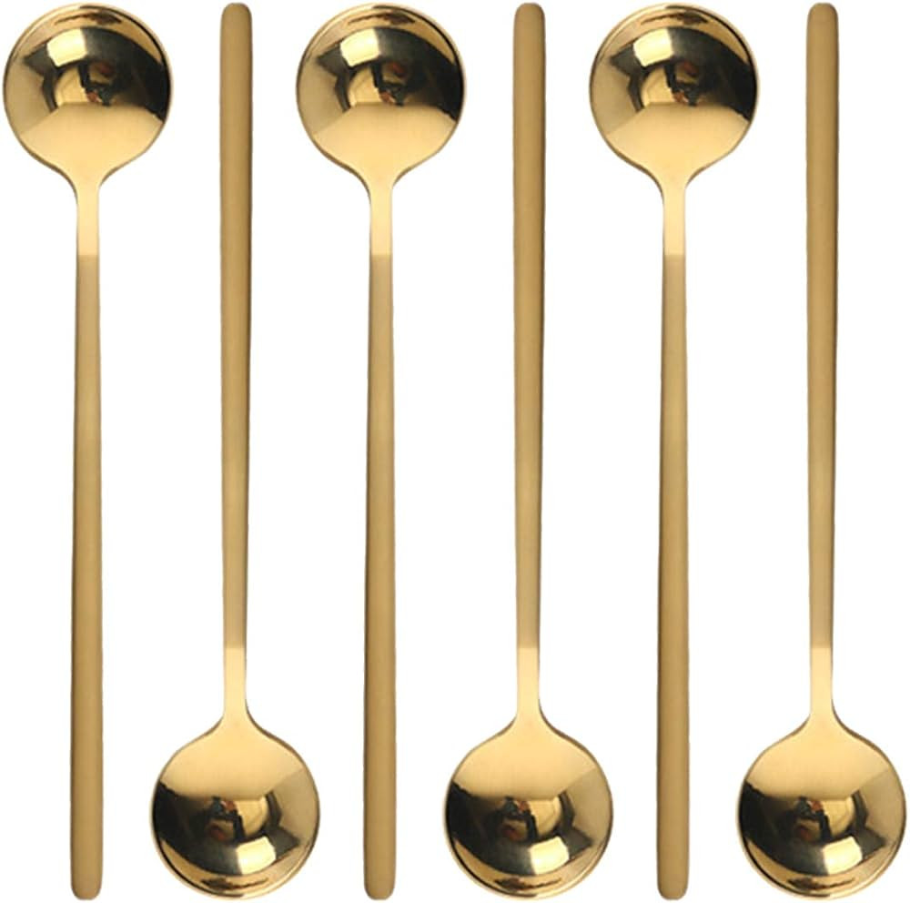 6 Pcs Coffee Spoons Stainless Steel Tea Spoons Round Dessert Spoons Long Handle Spoons for Hot Ch... | Amazon (US)
