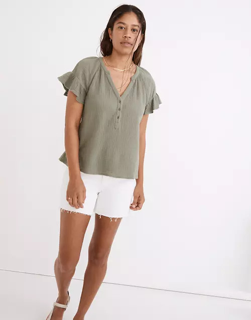 Lightspun Ruffle-Sleeve Henley Top | Madewell