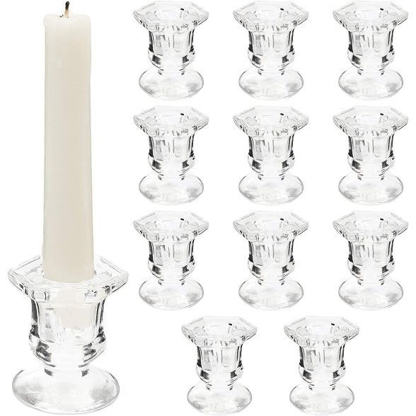 Crystal Glass Candle Holders Set of 12, Clear Taper Candlestick Pillar Candle Holder 2"x2"x2.3" | Target