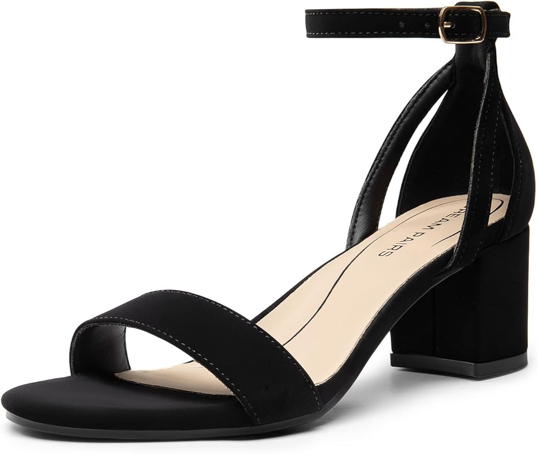 DREAM PAIRS Women's Chunky Low Heels Open Round Toe Ankle Strap Block Heels Party Dress Wedding S... | Amazon (US)