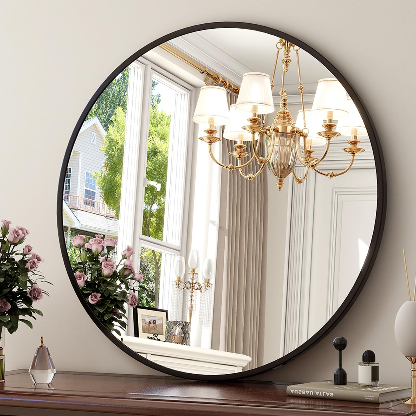 30 Inch Round Mirror - Circle Mirrors for Bathroom, Entryway and Living Room Wall Decor, Modern H... | Amazon (US)