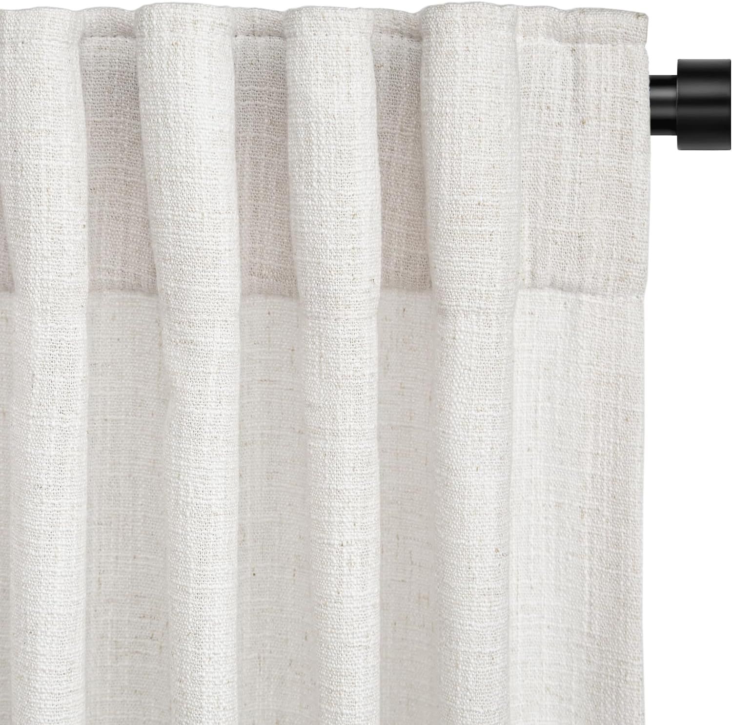 INOVADAY Beige White Linen Curtains 96 Inches Long for Living Room Bedroom, Back Tab Sheer Privac... | Amazon (US)