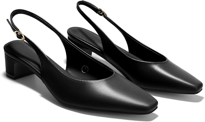 Coutgo Womens Chunky Low Heels Slingback Pumps Closed Square-Pointed Toe Work Office Dress Shoes | Amazon (US)