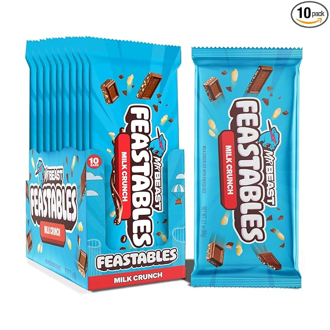 Amazon.com : MrBeast Feastables Milk Chocolate Crunch Bar, King Size, 10 Count, Crispy Rice Choco... | Amazon (US)