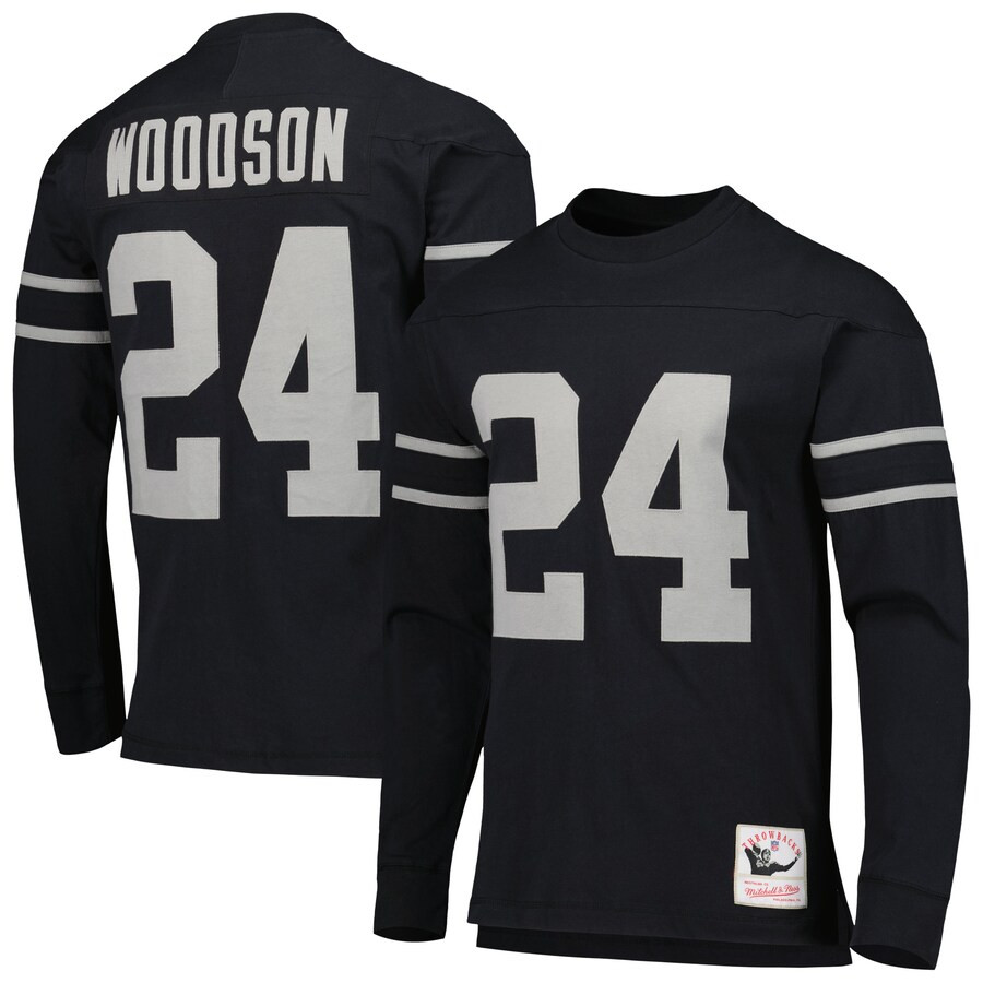 Charles Woodson Oakland Raiders Mitchell & Ness Retired Player Name & Number Long Sleeve Top - Bl... | Fanatics