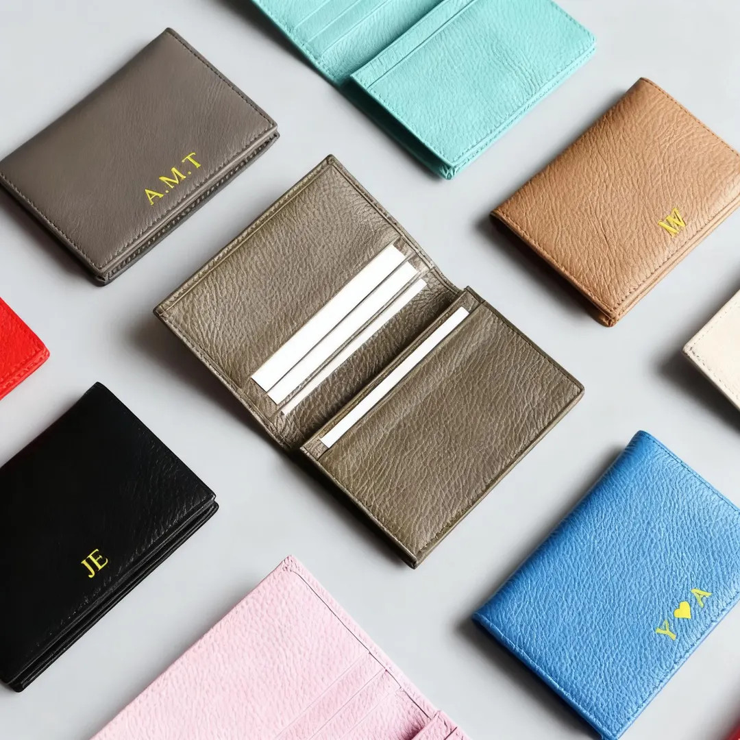 Personalized genuine leather card holder with initials, minimalist business wallet for men, custo... | Etsy (US)