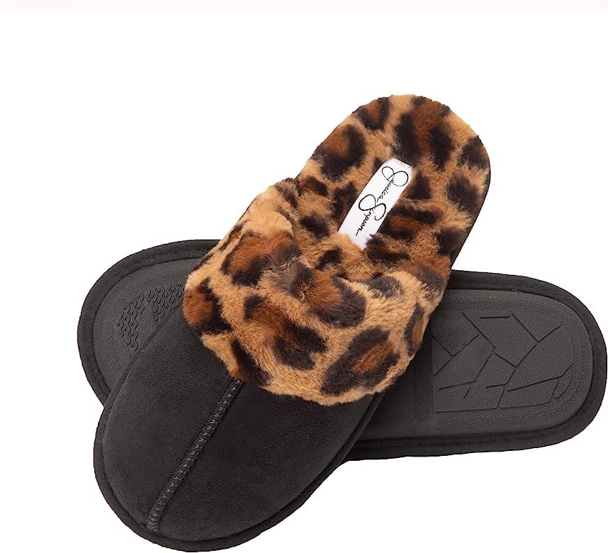 Jessica Simpson Women's Comfy Faux Fur House Slipper Scuff Memory Foam Slip on Anti-skid Sole | Amazon (US)