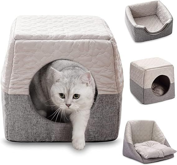 DREAMSOULE Cat Cosy Cube Lgloo Bed, 3-in-1 Foldable Cat Dog Soft Sofa Cave Bed,Cool and Warm Tent... | Amazon (US)