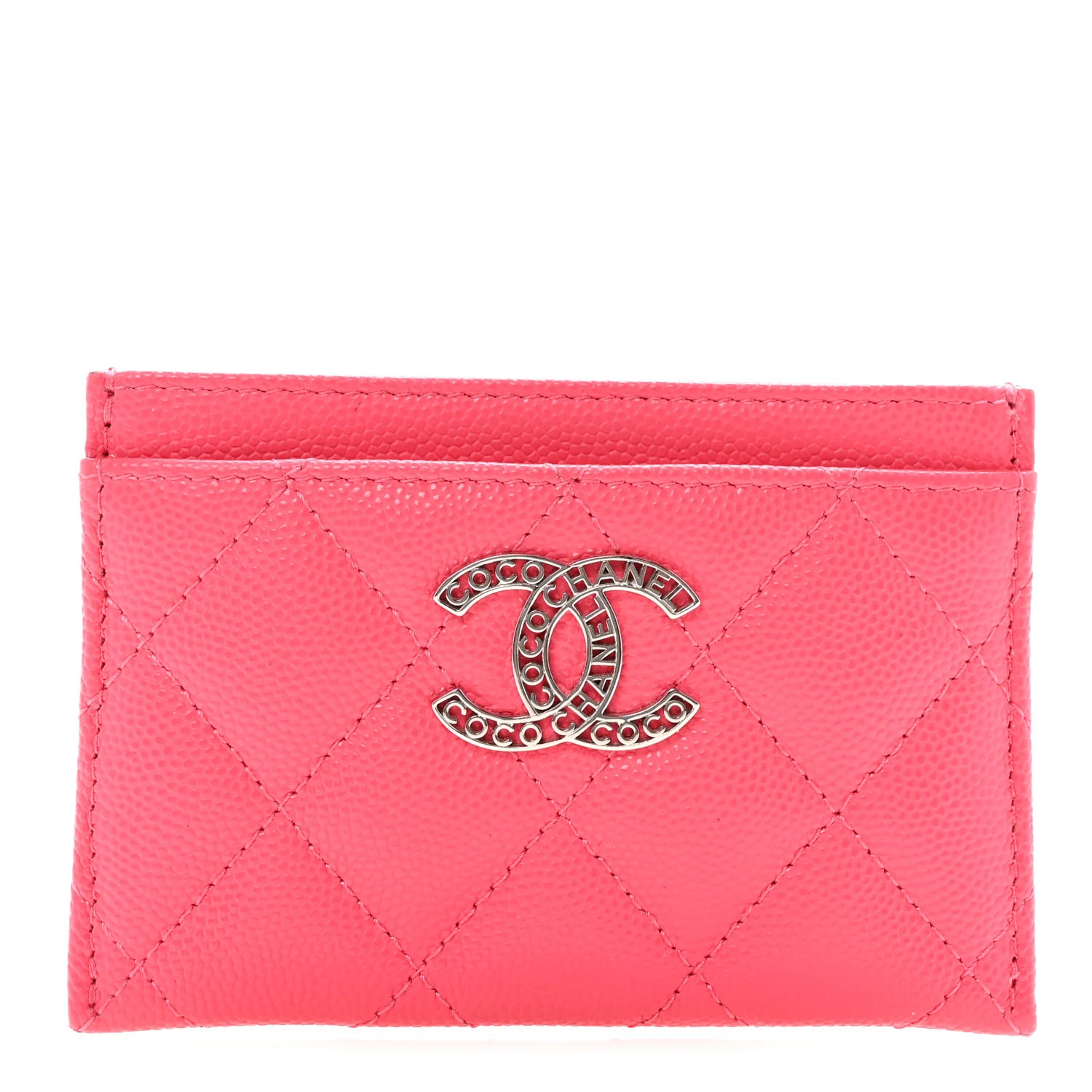 Caviar Quilted CC Logo Card Holder Pink | FASHIONPHILE (US)