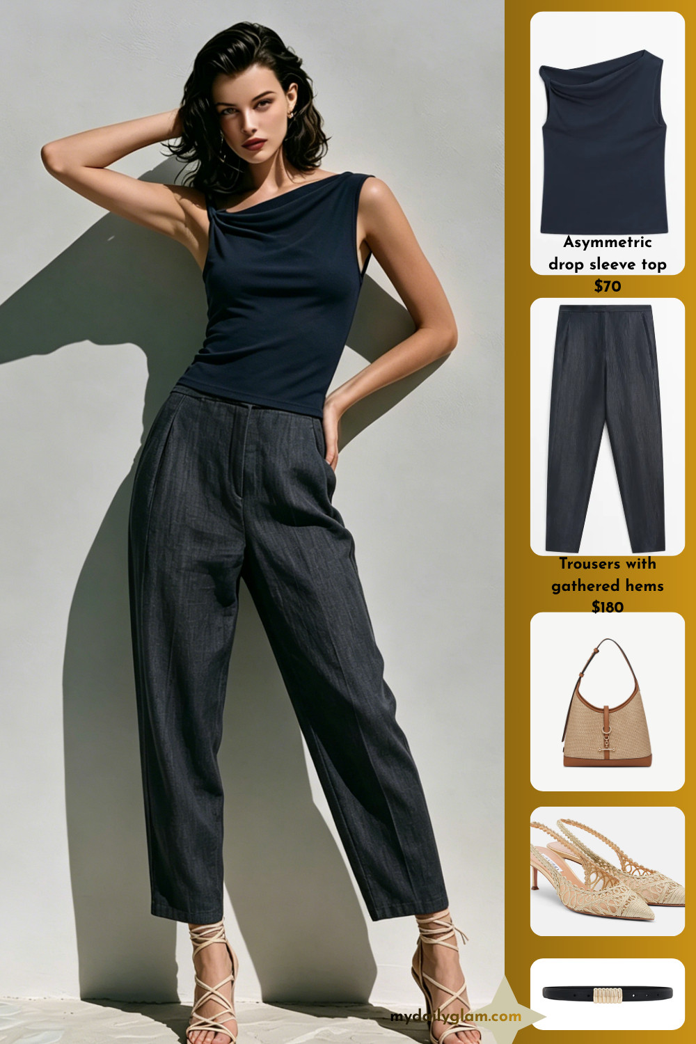 Navy Draped Cowl Neck Sleeveless Knit Tank & Dark Grey Pinstripe Linen Cropped Taper Trousers Quiet Luxury Smart Office Outfit

#QuietLuxuryStyle #LinenWorkwear #KnitTankOutfit 

 #LTKootd #LTKOver40 #LTKWorkwear
