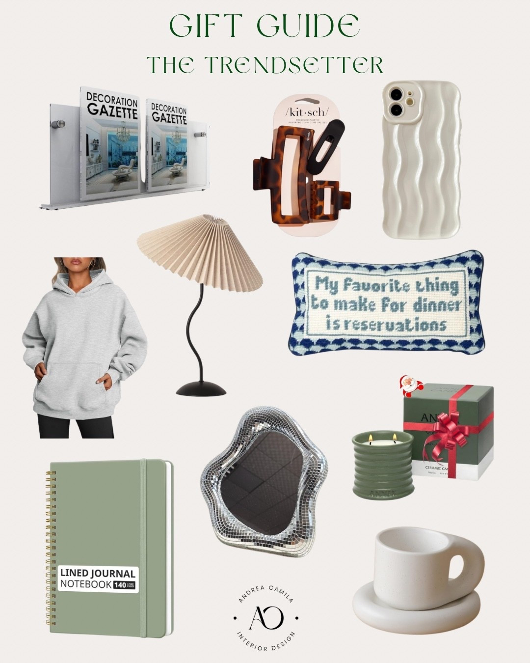Ultimate gift guide for the trendsetter friend who has everything. Gen z gift guide. iPhone case wavy. Luxury candle unique gifts. Oversized hoodie. Trending hair claw clip set. Disco mirror wavy makeup vanity mirror. Small pleated table lamp. Acrylic magazine holder. Bubble tea coffee mug. Cute cup and saucer. Funny gift ideas pillow. Notebook ideas sketchbook 

#LTKGiftGuide #LTKCyberWeek #LTKHoliday
