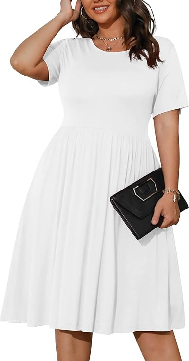 POSESHE Womens Plus Size Summer Dress 2023 Casual Short Sleeve Empire Waist Loose Fit Swing T-Shi... | Amazon (US)