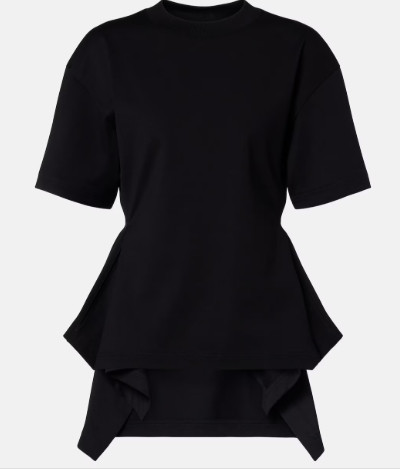 Upholding the legacy of Azzedine Alaïa, the maison’s collections achieve a perfect balance between sculptural and wearable. Echoing the maison's artful aesthetic, this cotton jersey T-shirt is cut to a peplum silhouette.

Material: 100% cotton
Care instructions: machine wash at 30 degrees
Made in Portugal
Color: black
Designer color name: Noir
Trim: 100% cotton
Collar: crewneck
Hem: uneven
Item number: P01166142 

 #LTKFestival #LTKdayinmylife #LTKgrwm