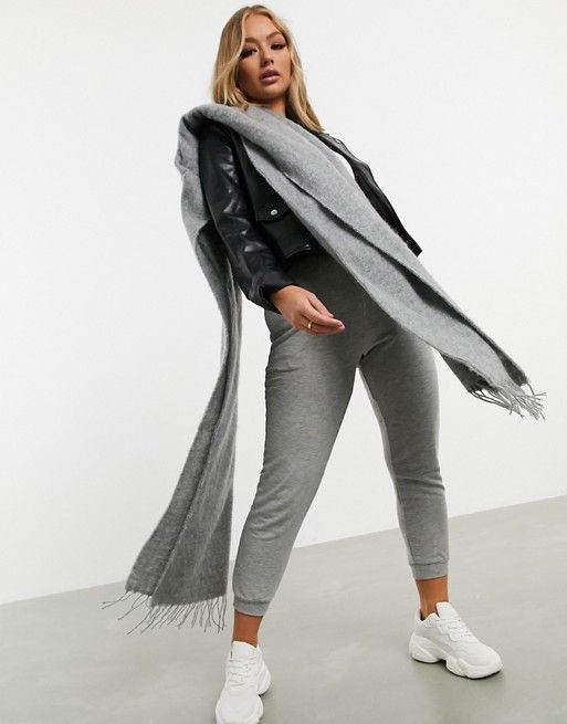 ASOS DESIGN supersoft long woven scarf with tassels in gray | ASOS (Global)